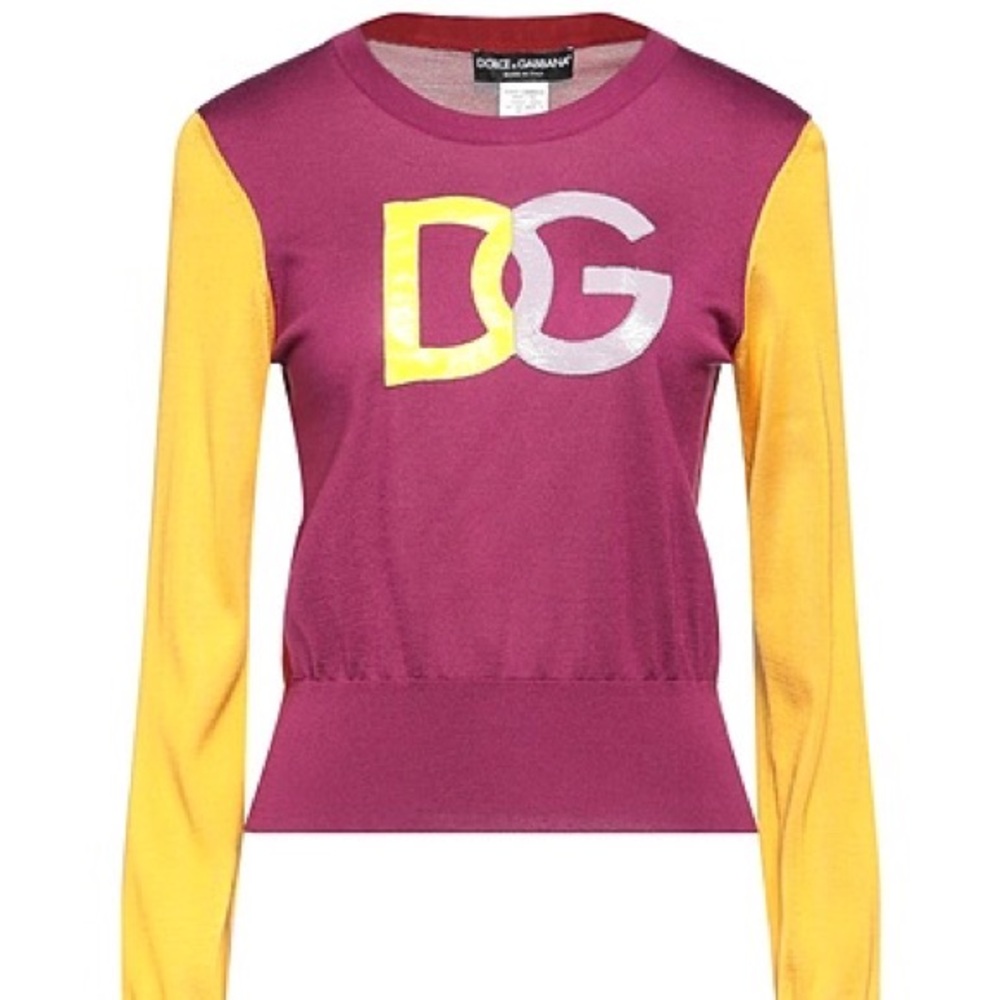 Dolce & Gabbana Silk Burgundy and Yellow Long Sleeve Top